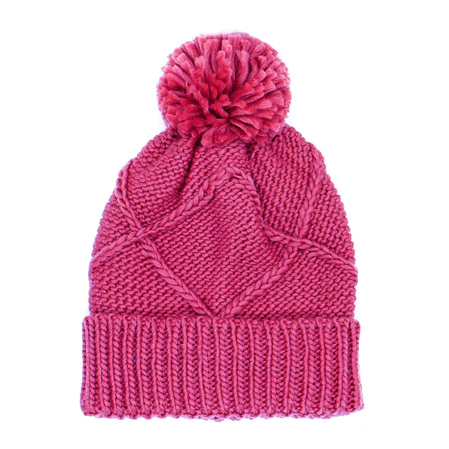 Pink Trellis Knit Bobble Hat