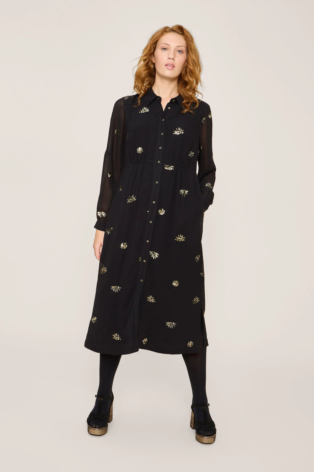 astrid sequin dress Ro&Zo Astrid Long-Sleeved Sequin-Embellished Maxi Dress