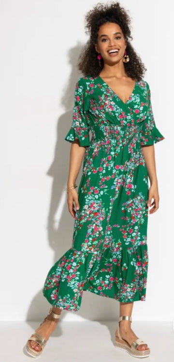 Carmen Green Floral Dress