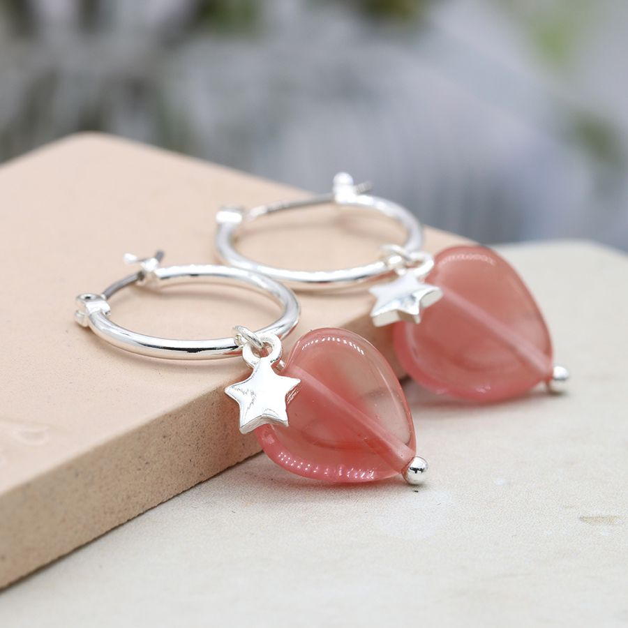 Silver Plated Star and Pink Heart Hoop Earrings