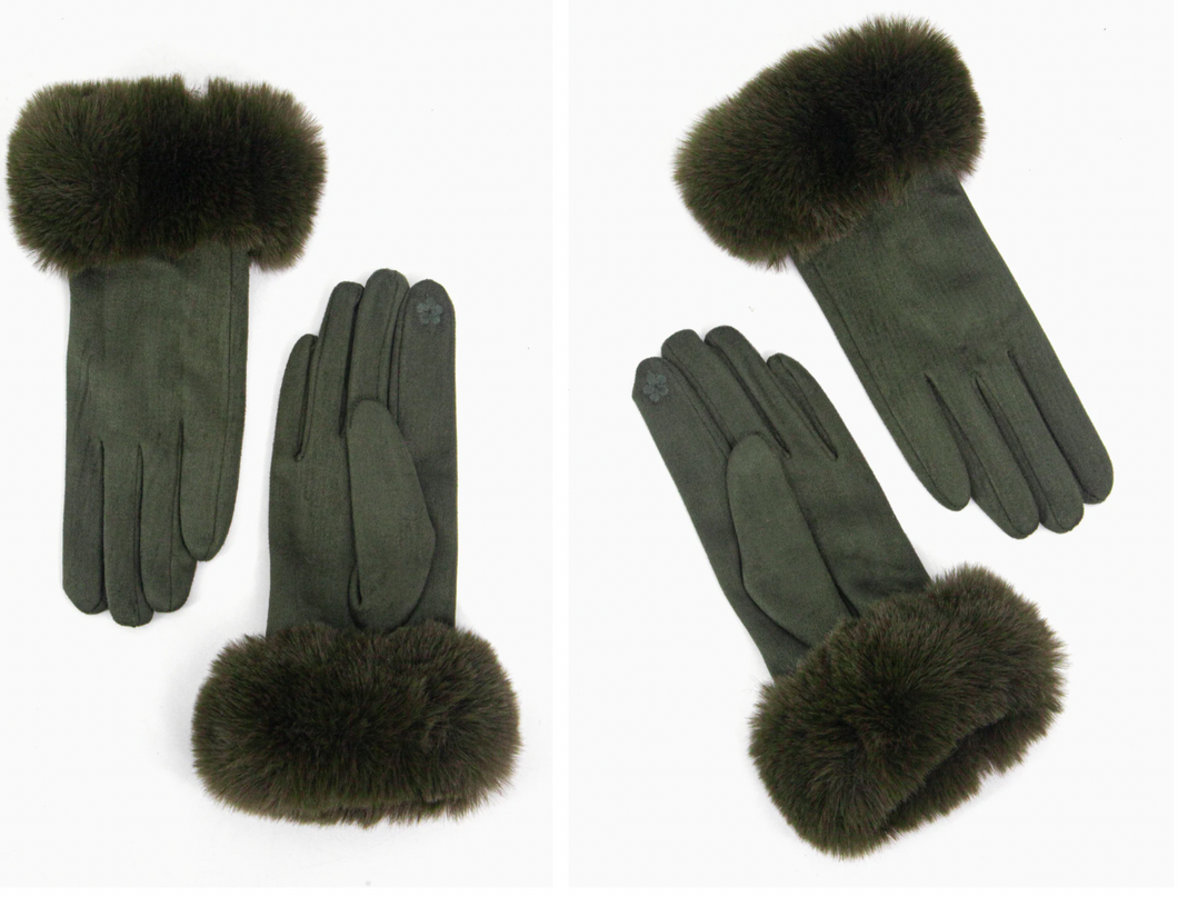 Khaki Faux Fur Cuff Gloves