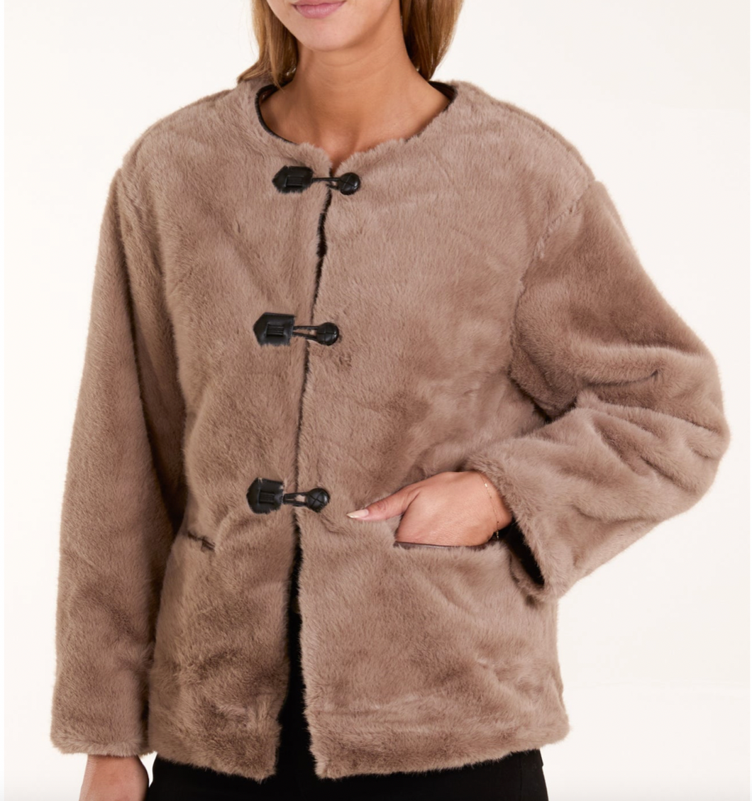 Toggle Detail Faux Fur Jacket