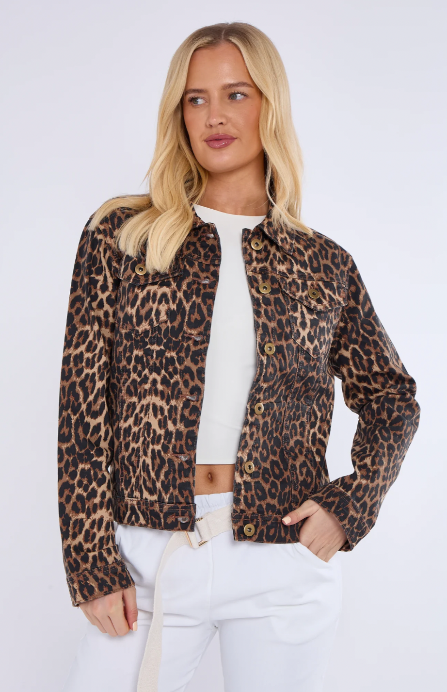 Leopard Print Denim Stretch Jacket