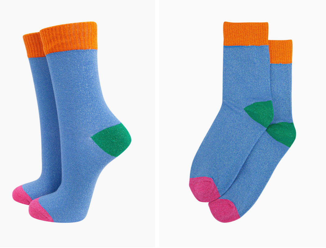 Blue Metallic Colour Burst Sparkly Socks