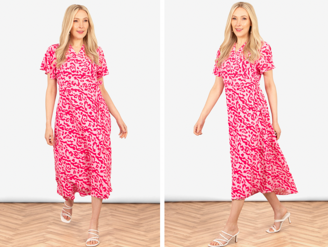 Pink Leopard Wrap Dress