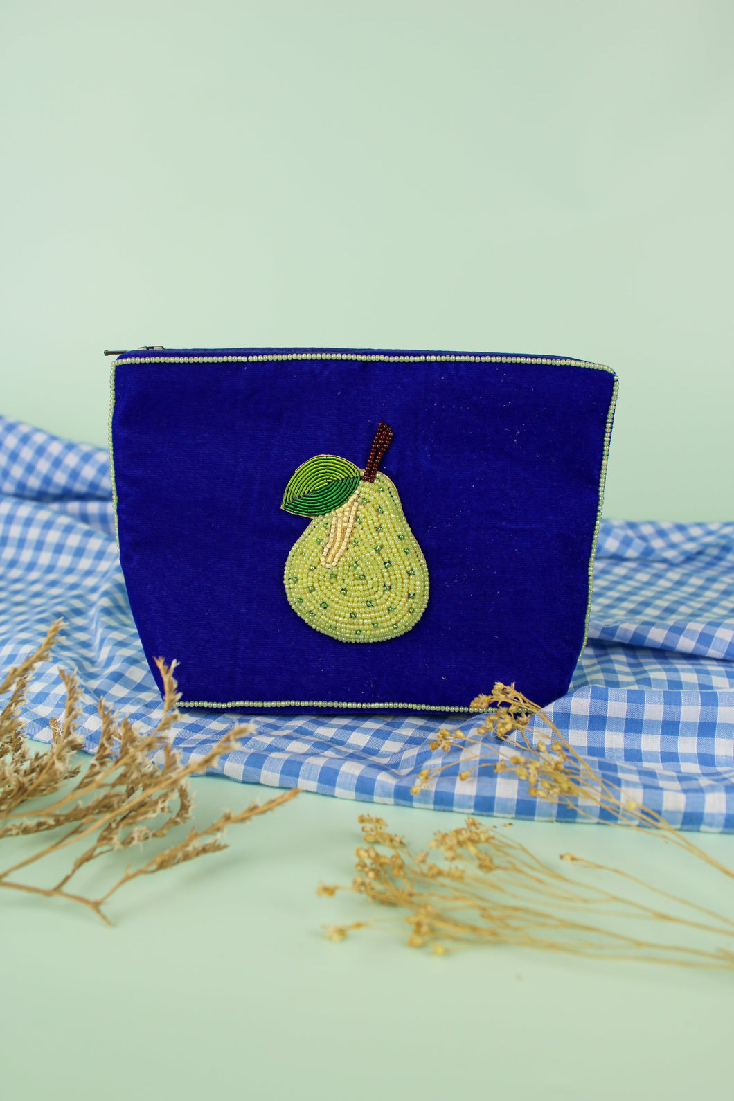 Beaded Pear Velvet Make Up Bag
