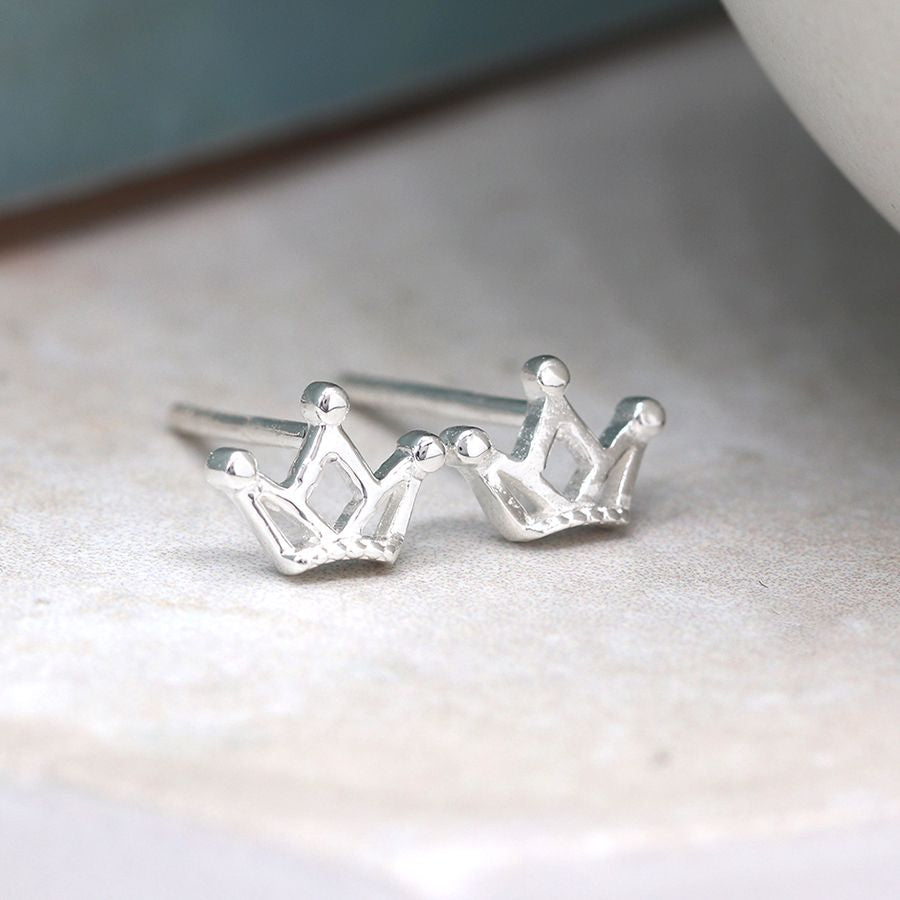 Sterling Silver Crown Stud Earrings