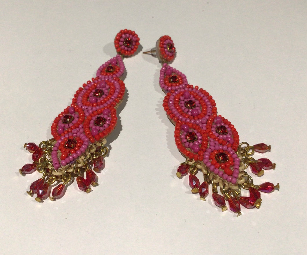 Red Beaded Chandelier Earrings