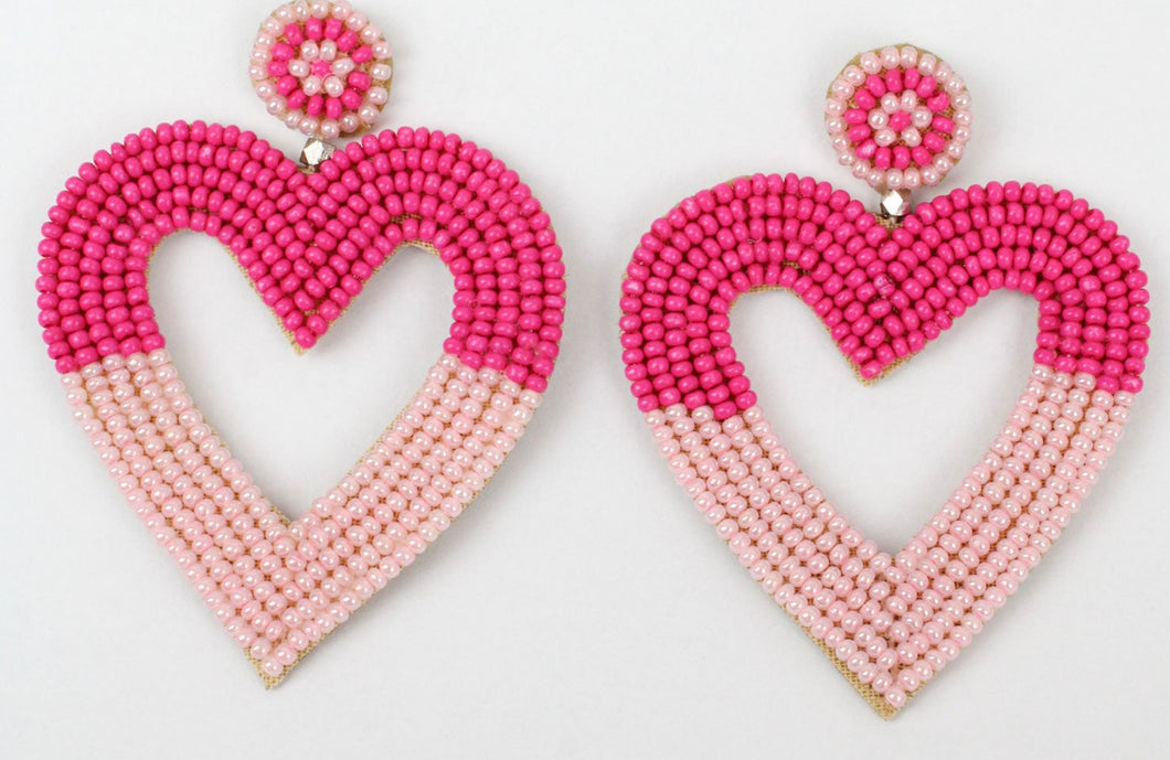 My Doris Two Tone Pink Beaded Heart Earrings